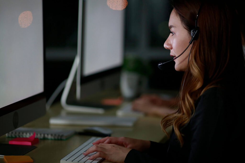 Police emergency dispatcher speaking to crime victim