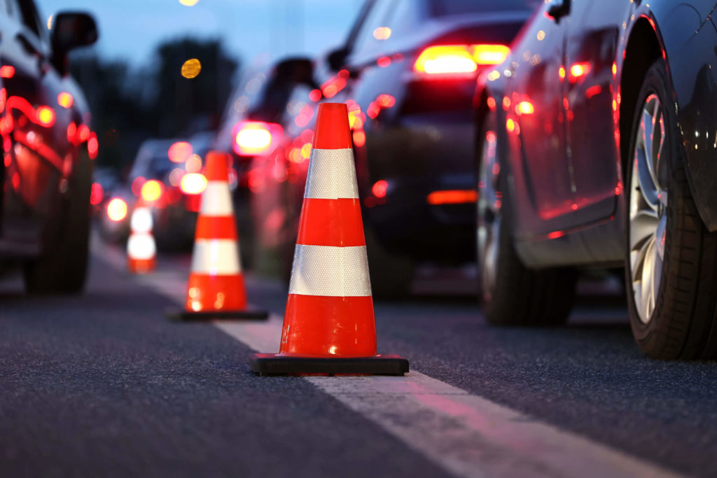 Traffic cones at DUI checkpoint