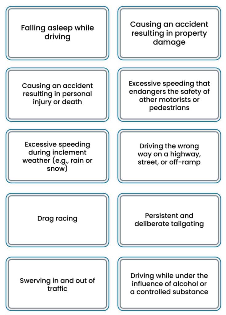 Examples of reckless driving