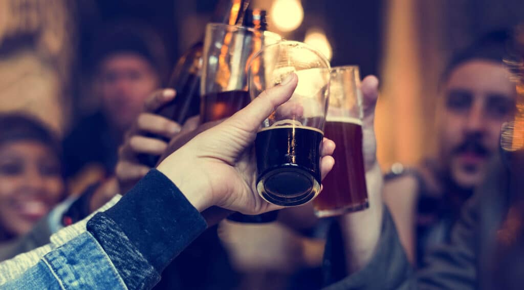 Friends drinking beer at a Bucks County PA bar