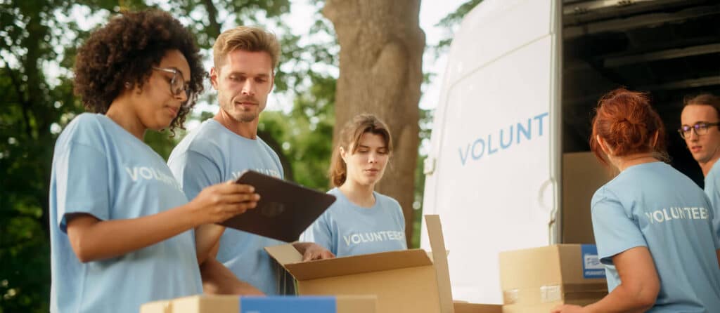 A group of people participating in community service