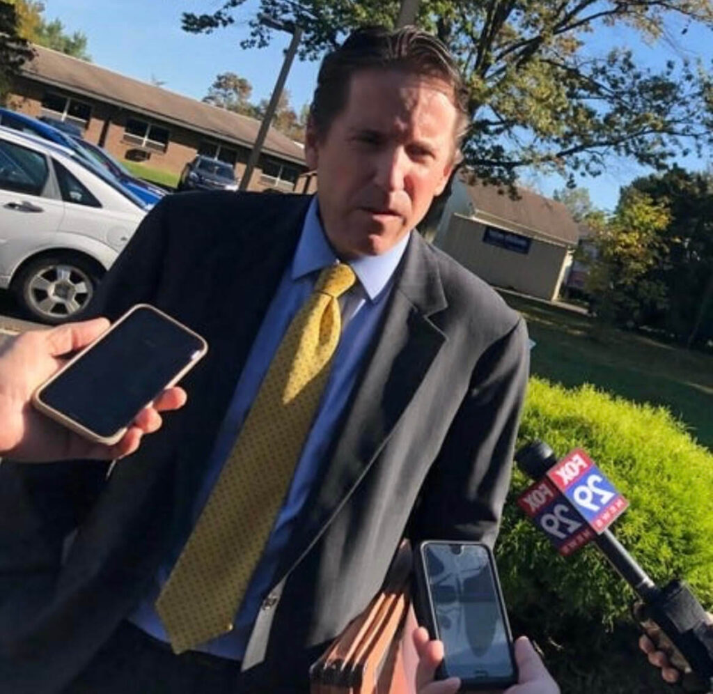 DUI Attorney Keith McAndrews speaking to reporters after a DUI preliminary hearing in Bucks County, PA