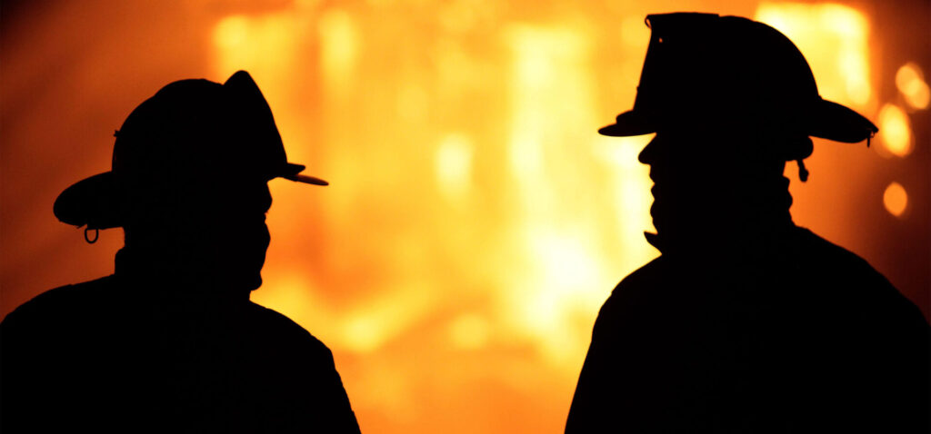 Pennsylvania firefighters at the scene of a house fire