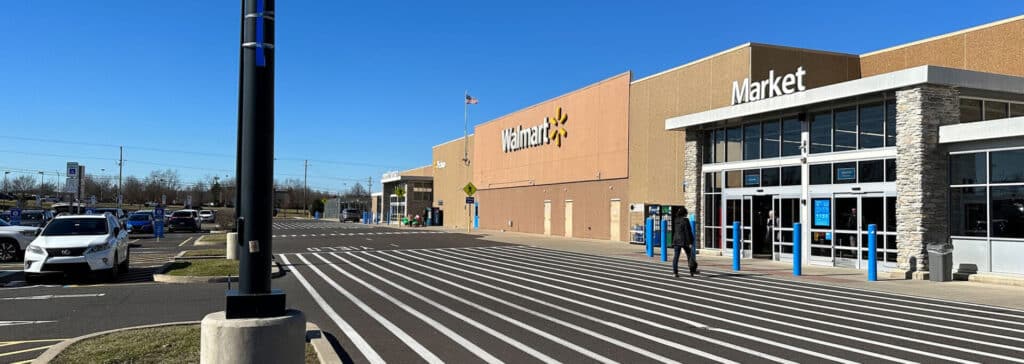 Entrance to Walmart in Warrington, in Bucks County, PA