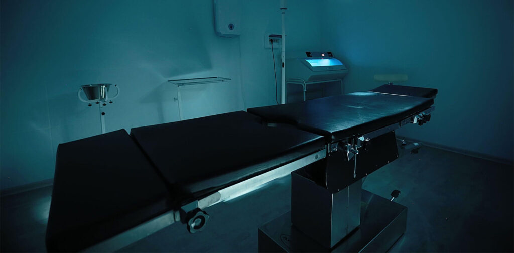 Medical examiner's table at the county morgue