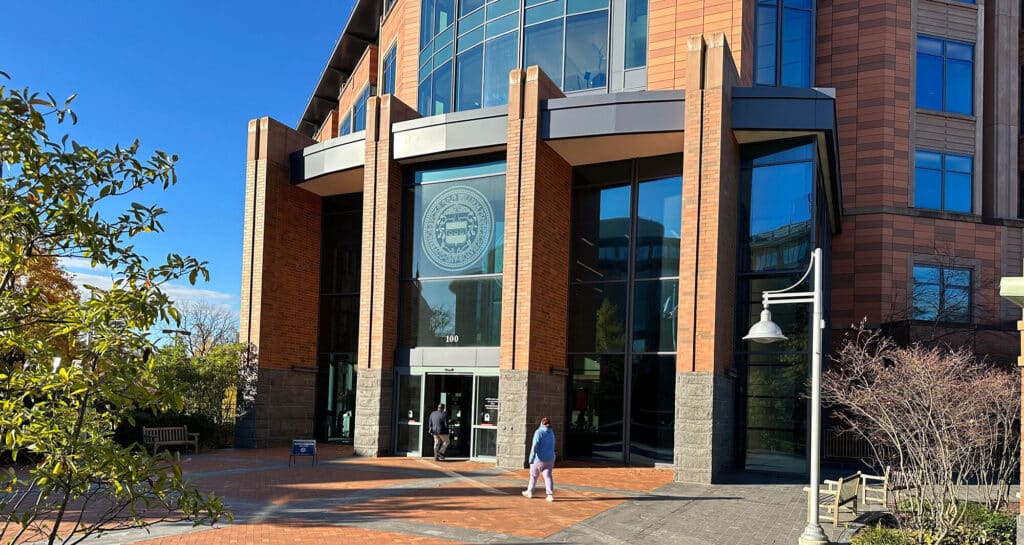 Person arriving for ARD court at the Bucks County Justice Center in Doylestown PA