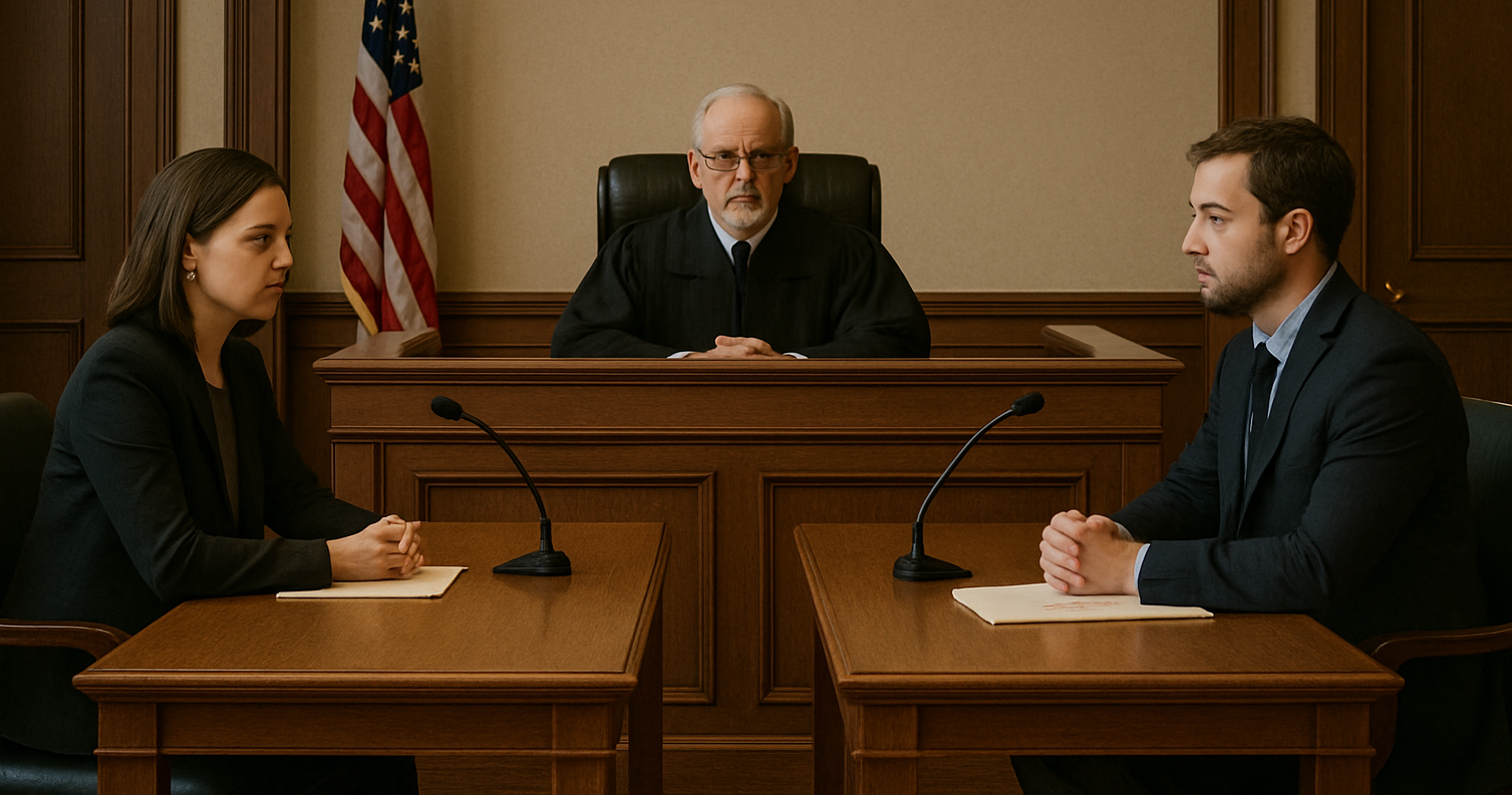 Two parents in a custody hearing before a judge in Pennsylvania.