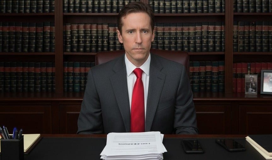 Attorney Keith E. McAndrews meets with a client charged with terroristic threats in his office to discuss defense strategies.  