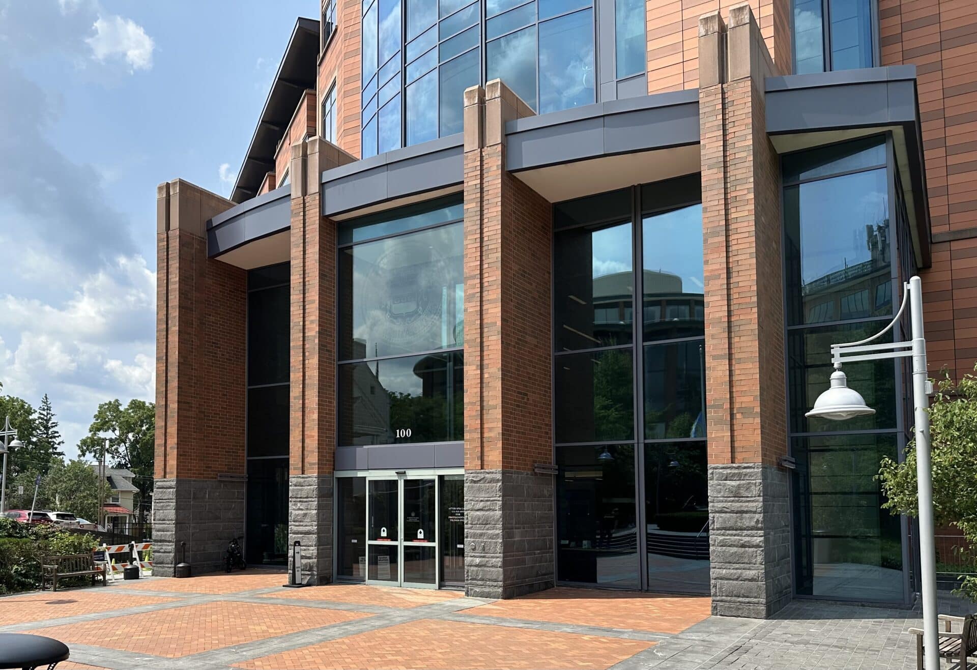 Entrance to the Bucks County Justice Center in Doylestown, Pennsylvania, where DUI formal arraignments, pretrial conferences, and trials are held.